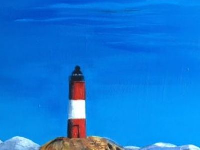 Rose Mary Mackay - Acrylic - Norwegian Island Lighthouse in Winter
