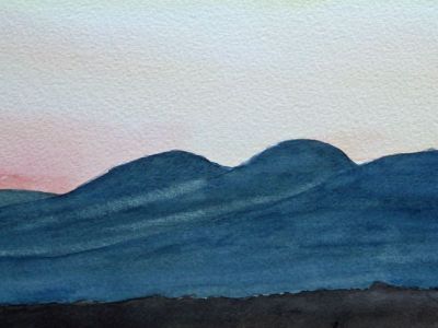 D.C. Russell - Paps of Jura sunset - Watercolour